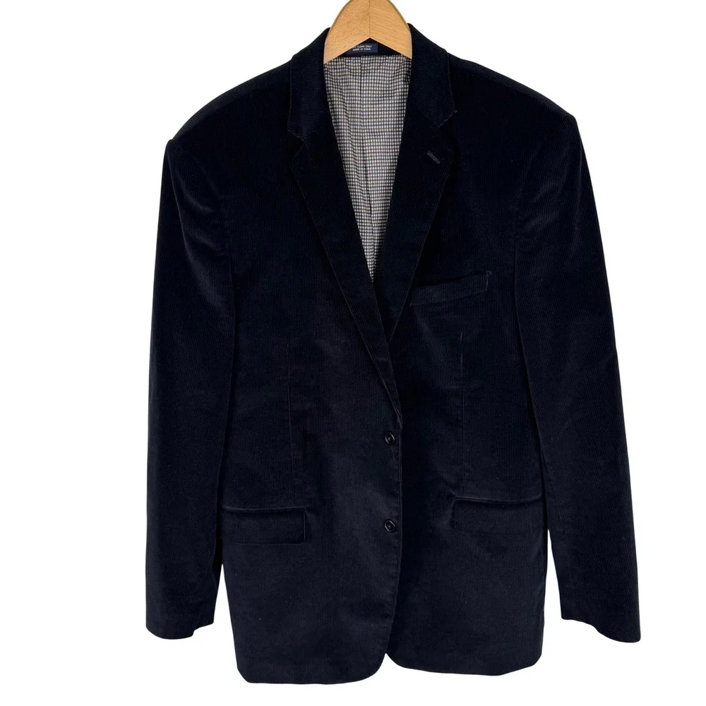 Saddlebred Corduroy 2 Button Blazer Mens‎ 44L Sport Coat Black 100% Cotton